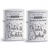 Original Zippo Benzinfeuerzeug: Ein Herz und eine Seele (Vater - Tochter / Sohn)