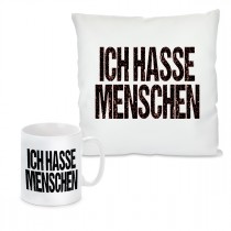 Kissen oder Tasse mit Motiv Modell: Ich hasse Menschen