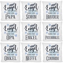 Kissen mit Motiv - Engel ohne Flügel nennt man Papa / Sohn / Opa / Enkel / Onkel / Neffe / Bruder / Cousin / Patenonkel.