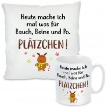 Kissen oder Tasse mit Motiv - Bauch Beine Po