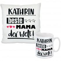 Kissen oder Tasse mit Motiv Modell: Beste Mama der Welt - individualisierbar