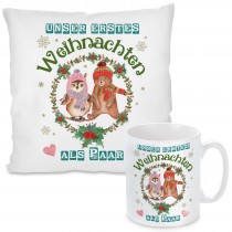 Kissen oder Tasse mit Motiv - Unser erstes Weihnachten als Paar!