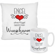 Kissen oder Tasse mit Motiv Modell: Engel ohne Flügel nennt man (WUNSCHNAME) - individualisierbar