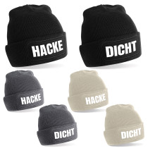 Beanie Strickmütze mit Spruch | Hacke Dicht | Farbe und Variante einzeln wählbar | Unisex SoftTouch angenehm weiche und warme Wintermütze | OneSize Einheitsgröße für Erwachsene