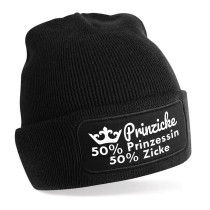 Beanie Strickmütze mit Spruch | Prinzicke - 50% Prinzessin 50% Zicke | Farbwahl | Unisex SoftTouch angenehm weiche und warme Wintermütze | OneSize Einheitsgröße für Erwachsene