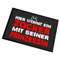 Fußmatte | Türmatte mit Spruch | 60x40cm | Hier wohnt ein Zocker mit seiner Prinzessin | für innen und außen | Vorleger für die Haustür / Flur | Geschenk zur ersten Wohnung | Einweihung