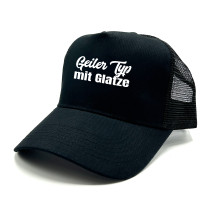 Trucker Cap in Mesh Optik mit Spruch | Geiler Typ mit Glatze | Farbwahl | Unisex Baseball Mütze | hochwertiger Druck | OneSize durch verstellbaren Klipp-Verschluss