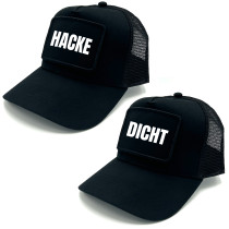 2er Set Baseball Mesh Caps mit Spruch auf Patch | HACKE DICHT | Farbwahl | Unisex Baseball Mützen | hochwertiger Druck | OneSize durch verstellbaren Klipp-Verschluss |