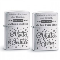 Original Zippo Benzinfeuerzeug: Ein Herz und eine Seele (Mutter - Tochter / Sohn)