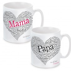 Tasse mit Motiv Modell: Herz aus Worten - Für Mama oder Papa