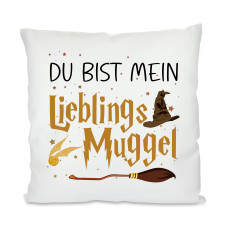 Kissen mit romantischem Spruch | Du bist mein Lieblings Muggel | Dekokissen für Verliebte | Geburtstag Valentinstag | Kissenhülle und Füllung | 40cm x 40cm optional mit Wunschtext auf der Rückseite