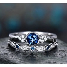  Damenring 2 teilig Ring mit blauen Strasssteinen