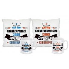 Kissen oder Tasse: Ich bin Krankenschwester / Krankenpfleger weil Superheld/in kein Beruf ist