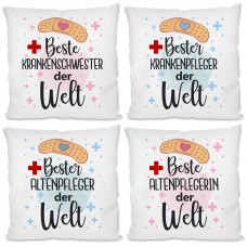 Kissen mit Motiv - Beste / bester Krankenschwester / Krankenpfleger / Altenpfleger / Altenpflegerin der Welt.