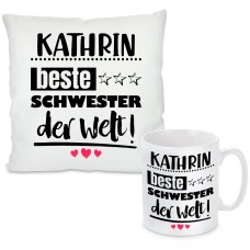 Kissen oder Tasse mit Motiv Modell: Beste Schwester der Welt - individualisierbar