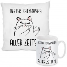 Kissen oder Tasse mit Motiv Modell: Bester Katzenpapa Aller Zeiten!