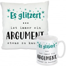 Kissen oder Tasse: Es glitzert