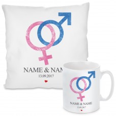 Kissen oder Tasse mit Motiv - Love (Frau + Mann)  (personalisierbar)