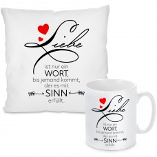 Kissen oder Tasse mit Motiv - Liebe ist nur ein Wort...