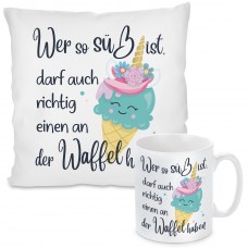 Kissen oder Tasse: Wer so süß ist, darf auch richtig einen an der Waffel haben.