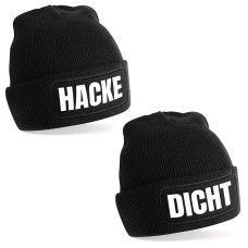 2er Set Beanie Strickmütze mit Spruch | Hacke Dicht | Farbwahl | Unisex SoftTouch angenehm weiche und warme Wintermütze | OneSize Einheitsgröße für Erwachsene