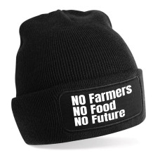 Beanie Strickmütze mit Spruch | No farmers no food no future | Farbwahl | Unisex SoftTouch angenehm weiche und warme Wintermütze | OneSize Einheitsgröße für Erwachsene