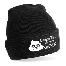 Beanie Strickmütze mit Spruch | Aus dem Weg. Ich muss Kacken | Farbwahl | Unisex SoftTouch angenehm weiche und warme Wintermütze | OneSize Einheitsgröße für Erwachsene