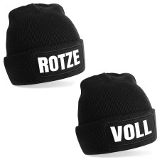 2er Set Beanie Strickmütze mit Spruch | Rotze Voll | Farbwahl | Unisex SoftTouch angenehm weiche und warme Wintermütze | OneSize Einheitsgröße für Erwachsene