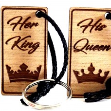 Holz Schlüsselanhänger Set Her King His Queen