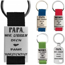 Metall Schlüsselanhänger - Mama / Papa ich liebe dich fahr vorsichtig