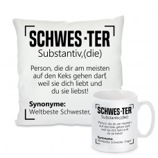 Kissen oder Tasse: SCHWES-TER SCHWESTER ENGEL WELTBESTE