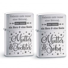 Original Zippo Benzinfeuerzeug: Ein Herz und eine Seele (Mutter - Tochter / Sohn)