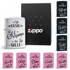 Original Zippo Benzinfeuerzeug: Beste Oma / Mama / Schwester / Tochter / Tante / Cousine / Freundin / Kollegin / Chefin der Welt!